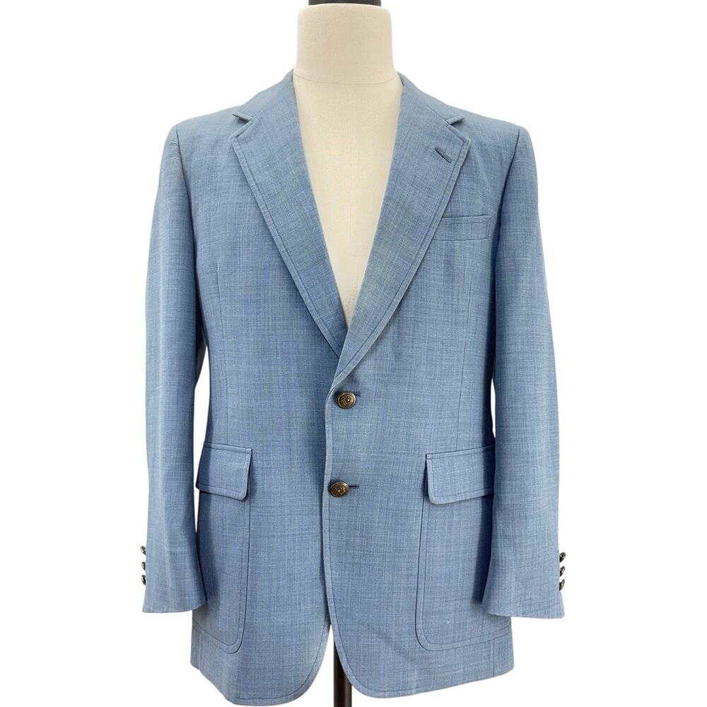 Vintage 70s Hart Schaffner Marx Sky Blue Sport Coat Blazer 38 Wool Look